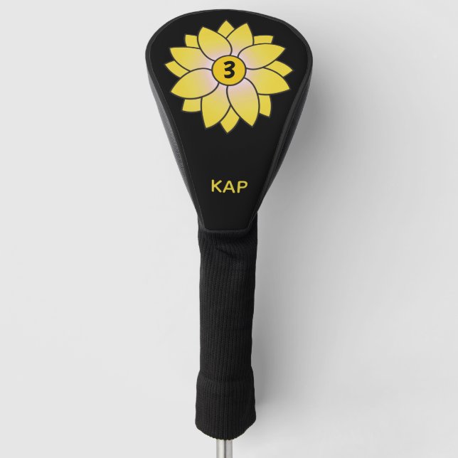 Monogramed Illustrated Yellow Daisy Head Cover (Front)