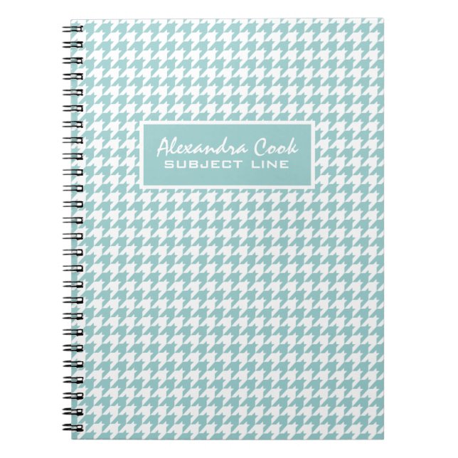 Monogramed Light Blue & White Houndstooth Pattern Notebook (Front)