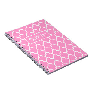 Monogramed Light Pink & White Quatrefoil Pattern Spiral Notebook