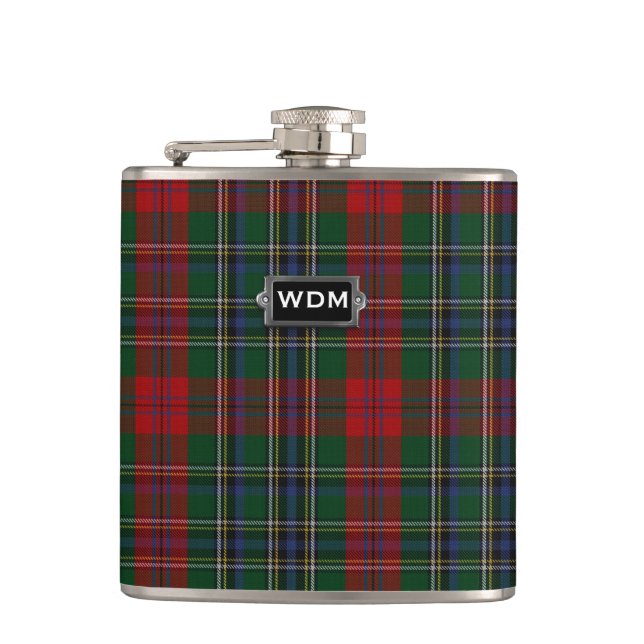 Monogramed MacLean Tartan Plaid Flask (Front)