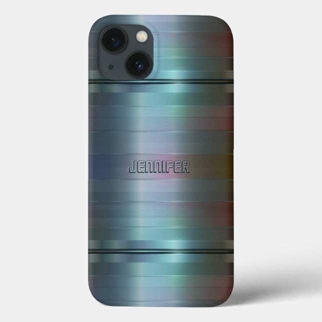 Monogramed Metallic Blue-Grey Stripes Pattern Case-Mate iPhone Case (Back)
