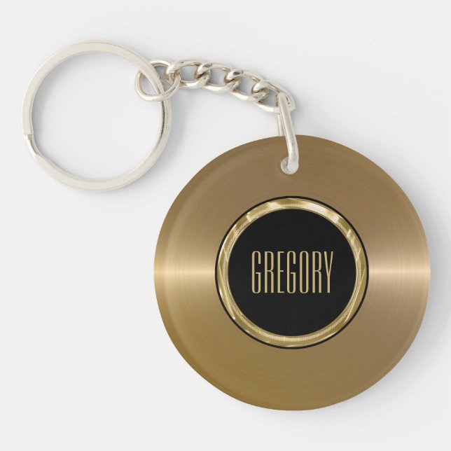 Monogramed Metallic Gold Stainless Steel Look 2 Key Ring (Front)