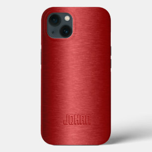 Monogramed Metallic Red Brushed Aluminium Look Cas iPhone 13 Case