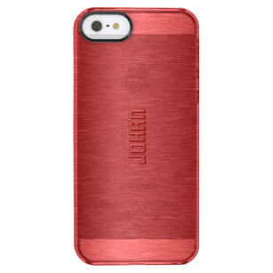 Monogramed Metallic Red Brushed Aluminium Look Clear iPhone SE/5/5s Case