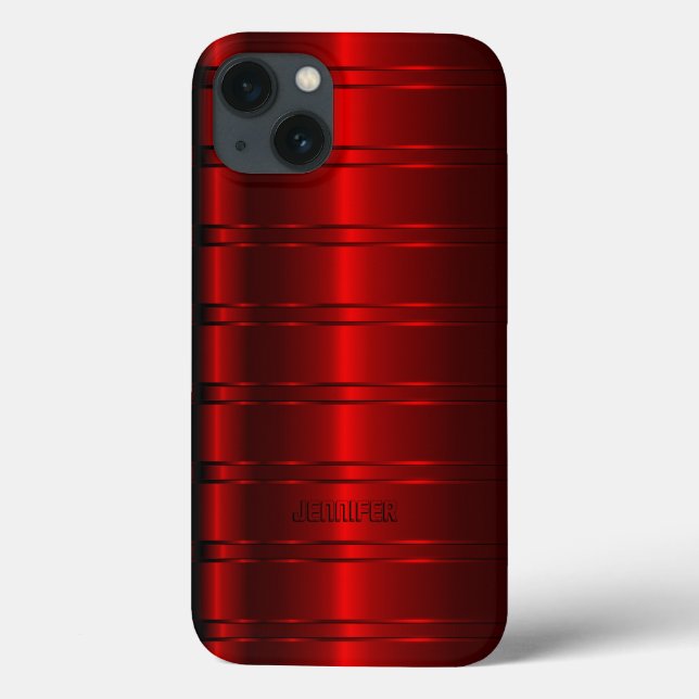 Monogramed Metallic Red Stripes Pattern iPhone Cas Case-Mate iPhone Case (Back)