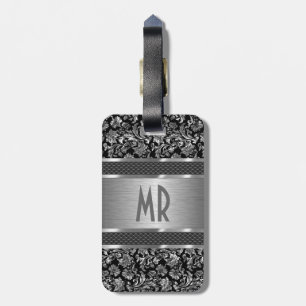 Monogramed Metallic Silver Brushed Aluminium Look Luggage Tag