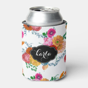 Monogramed Modern Colourful Spring Flowers Can Cooler