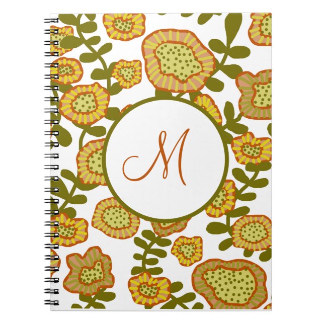 Monogramed Modern Gold Olive Orange Floral Journal (Front)