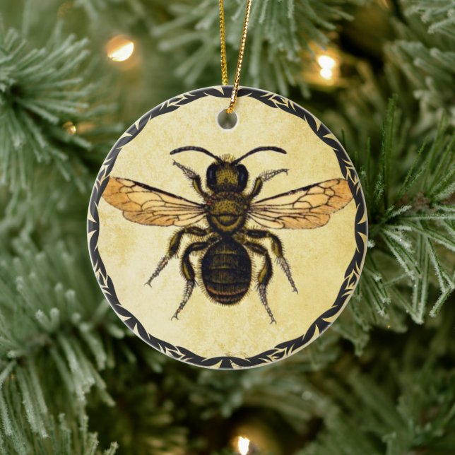 Monogramed Ornament with Vintage Bee (Tree)