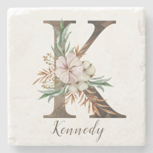 Monogramed Personalised Stone Coaster - Initial K