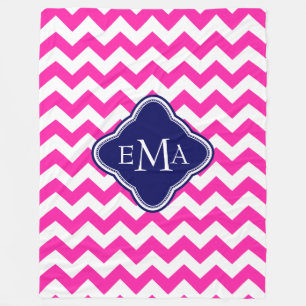 Monogramed Pink Blue And White Zigzag Chevron Fleece Blanket