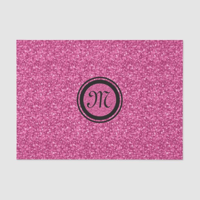 Monogramed Pink Glitter & Sparkles Black Accents Tissue Paper (Front)