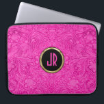 Monogramed Pink Suede Leather Look Floral Design Laptop Sleeve<br><div class="desc">Elegant pink embossed retro floral design suede leather look. This is a image of leather and not real or fake leather and embossed look is photoshop effect. Custom and optional monogram with metallic gold accents.</div>