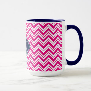 Monogramed Pink & White Geometric Zigzag Chevron Mug