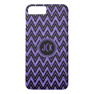 Monogramed Purple Glitter & Black Zigzag Chevron 2 Case-Mate iPhone Case