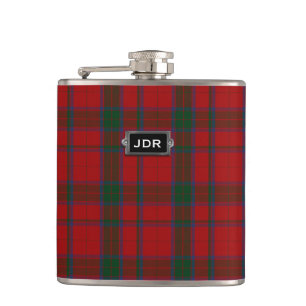 Monogramed Red Clan Robertson Tartan Plaid  Hip Flask