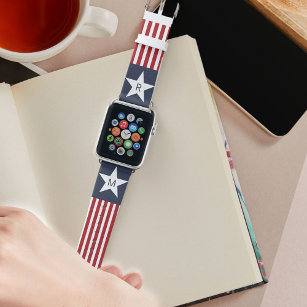Monogramed  Red White and Blue Stars and Stripes Apple Watch Band