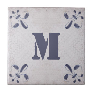 Monogramed Repro Portuguese Blue Azulejos Tile