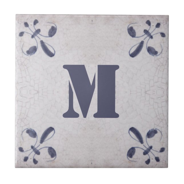 Monogramed Repro Portuguese Blue Azulejos Tile (Front)