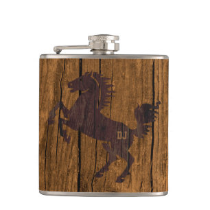 Monogramed Rustic Wood Look Horse Flask