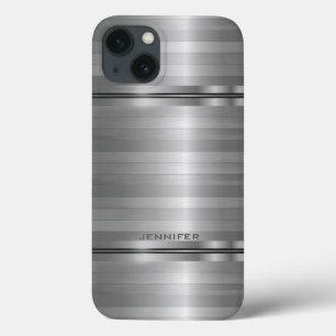 Monogramed Shiny Metallic Silver Grey Stripes Case