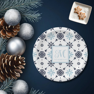 Monogramed Snowflake  Paper Plate