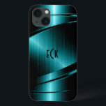 Monogramed Turquoise Green Metallic Design iPhone 13 Case<br><div class="desc">Elegant turquoise green metallic design, stainless steel look with dynamic lines. Customisable and optional monogram. It is available on other products. Not real metal but image of metallic texture. If you need any help customising, changing colour, or anything else to any of my designs, contact ArtOnWear designer.Free text formatting with...</div>