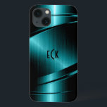 Monogramed Turquoise Green Metallic Design iPhone 13 Case<br><div class="desc">Elegant turquoise green metallic design, stainless steel look with dynamic lines. Customisable and optional monogram. It is available on other products. Not real metal but image of metallic texture. If you need any help customising, changing colour, or anything else to any of my designs, contact ArtOnWear designer.Free text formatting with...</div>