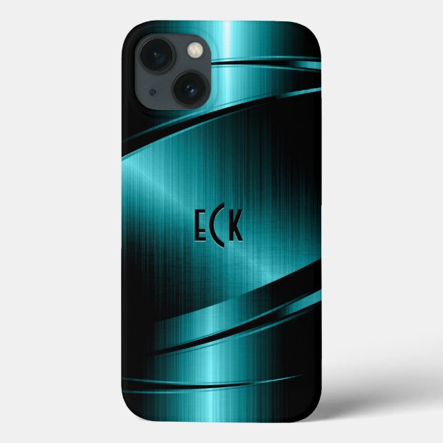 Monogramed Turquoise Green Metallic Design Case-Mate iPhone Case (Back)