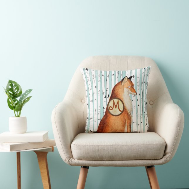Monogramed Vintage Fox Birch Tree Pillow (Chair)