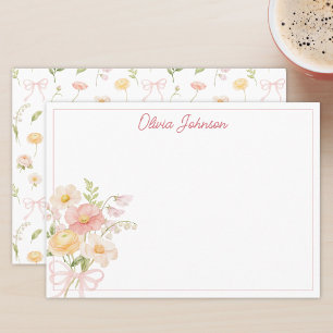 Monogramed Watercolor Pretty Flower Bouquet Floral Card