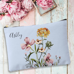 Monogramed Watercolor Wildflower Bouquet #1 Accessory Pouch