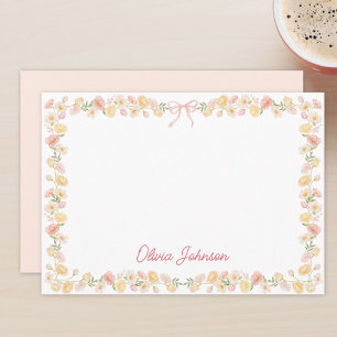 Monogramed Watercolor Yellow Pink Flowers Floral Card