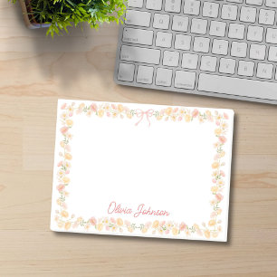 Monogramed Watercolor Yellow Pink Flowers Floral Post-it Notes