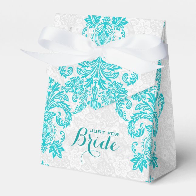 Monogramed White And Turquoise Floral Ornament Favour Box (Front Side)