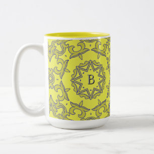 Monogramed Yellow Star Two-Tone Coffee Mug