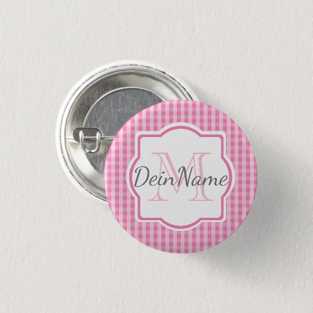 Monogramm Dein Name rosa kariert 3 Cm Round Badge (Front & Back)
