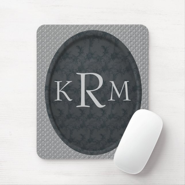 Monogramm Initials Black Floral Personalised Mouse Pad (With Mouse)
