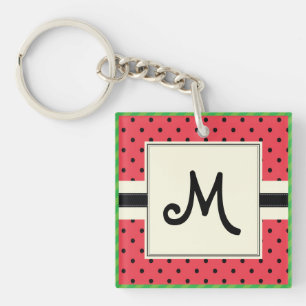 Monogramm watermelon pattern design summer fruit key ring