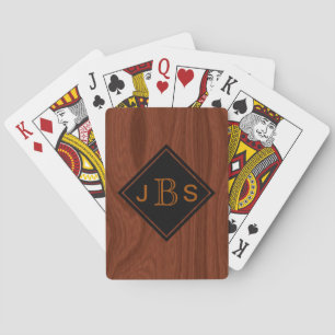 Monogrammed 3 Letters Mahogany Woodgrain Look Playing Cards
