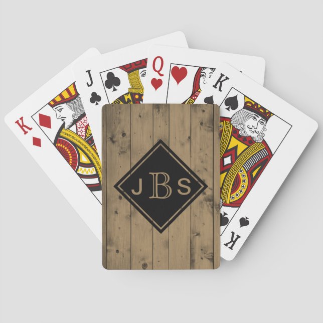 Monogrammed 3 Letters | Rustic Barn Wood Texture Playing Cards (Back)