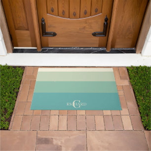 Monogrammed 4 Colour Blocked Greens Cream Door Mat