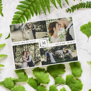 Monogrammed 4 Photo Collage Wedding Thank You