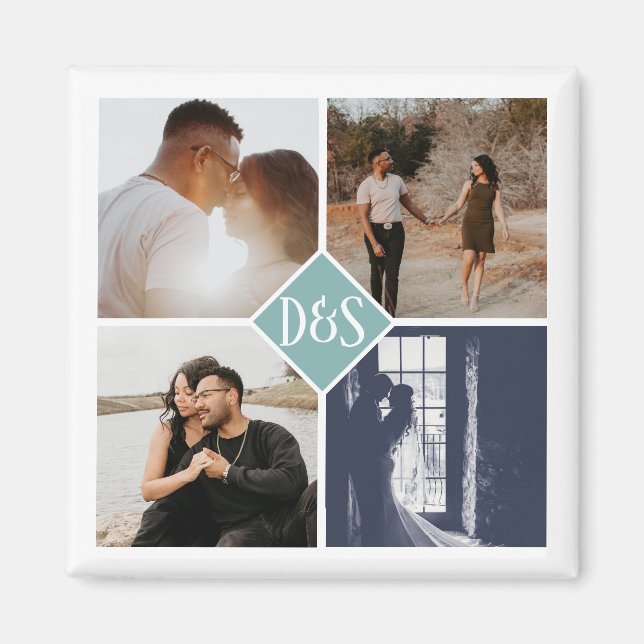 Monogrammed 4 Photo Custom Collage Personalised Magnet (Front)