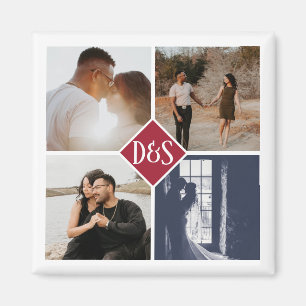 Monogrammed 4 Photo Custom Collage Personalized Magnet