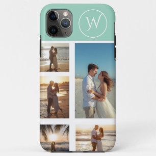 Monogrammed 5 Photo Collage on Teal Case-Mate iPhone Case