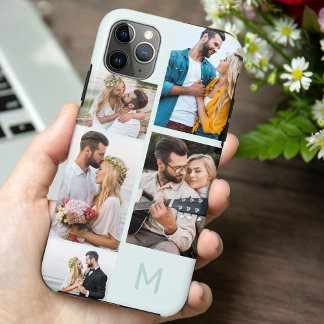 Monogrammed 5 Photo Collage Seafoam Case-Mate iPhone Case