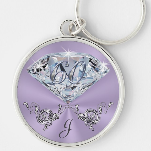 Monogrammed 60th Birthday Gift Ideas for Her Key Ring (Front)