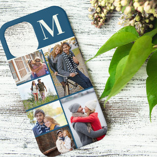 Monogrammed 6 Photo Collage Blue Case-Mate iPhone Case