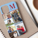 Monogrammed 6 Photo Collage Blue Red iPhone 12 Pro Max Case<br><div class="desc">Monogrammed photo collage iPhone case which you can personalise with 6 of your favourite photos and your initial. The template is set up ready for you to add your photos, working top to bottom on the left side, then top to bottom on the right side. The design has a blue...</div>